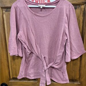 Belle Du Jour Mauve Striped Short Sleeve Top